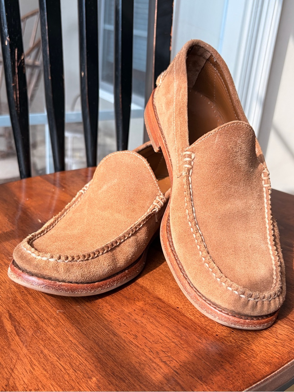 L.L.Bean Signature stitched Suede Loafers Men's 9D Tan Moccasin Shoes